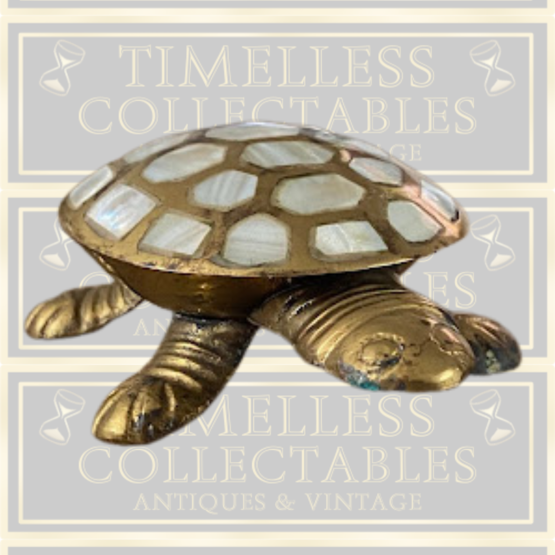 Vintage Brass And Mother Of Pearl Sea Turtle Trinket Box
