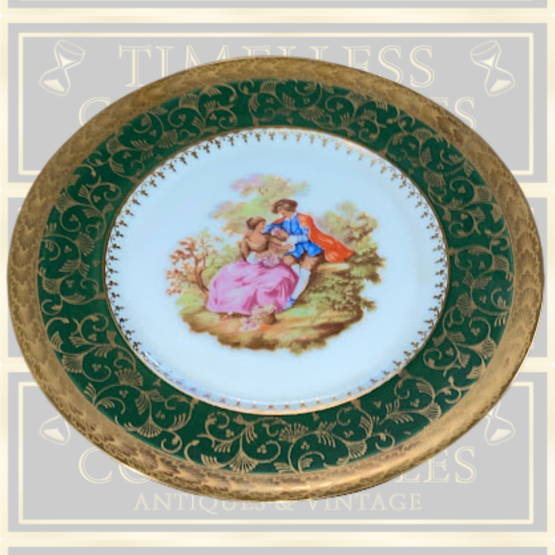 Vintage Meissner French Green And Gold Porcelain Plate.