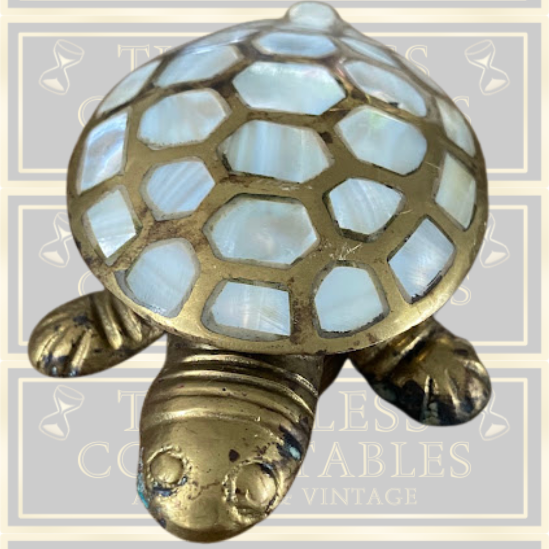 Vintage Brass And Mother Of Pearl Sea Turtle Trinket Box