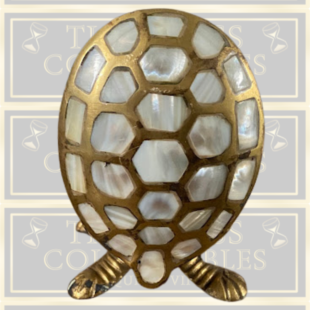 Vintage Brass And Mother Of Pearl Sea Turtle Trinket Box