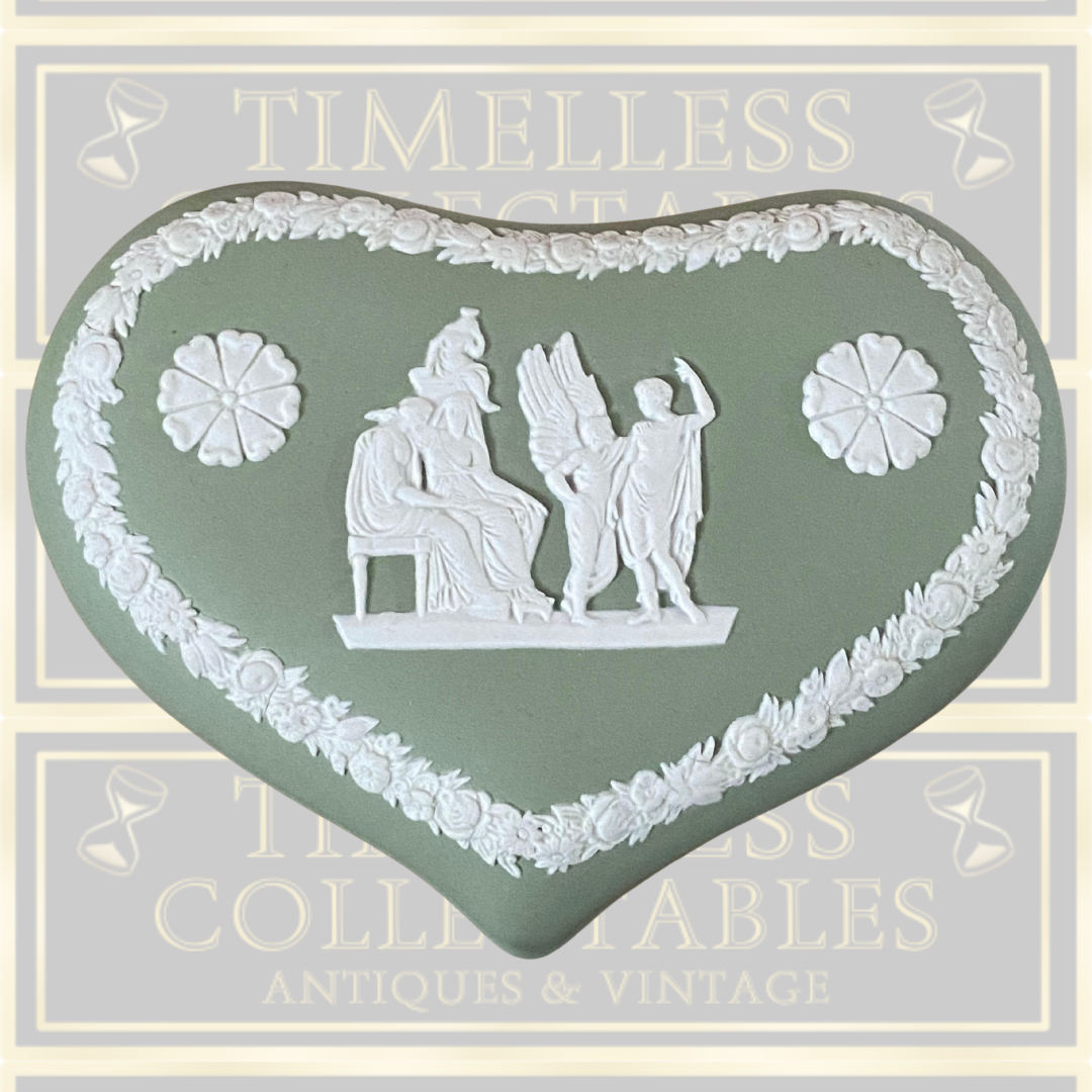 Wedgwood Sage Green Jasperware Heart Shaped Trinket Box
