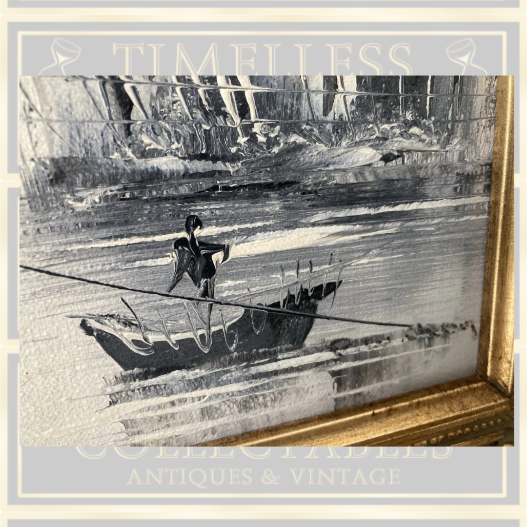 Vintage Pair Chinese Boat Paintings