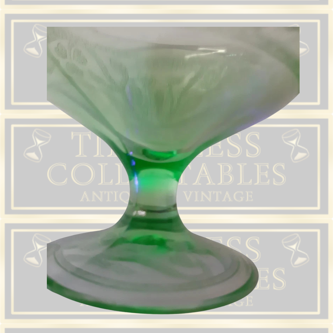 Antique Three Green Uranium Depression Glass Cloverleaf Pattern Bowls