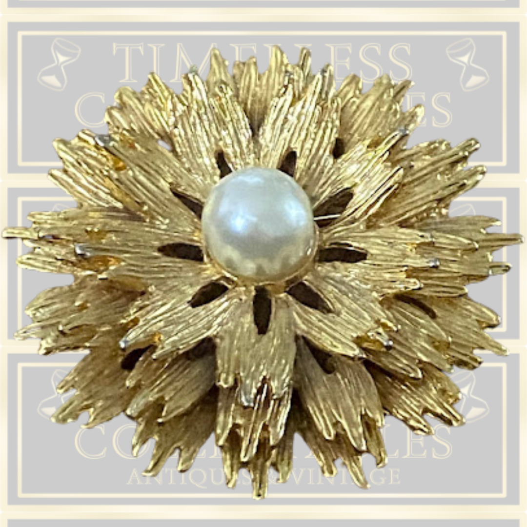 Vintage Faux Pearl Starburst Flower Brooch