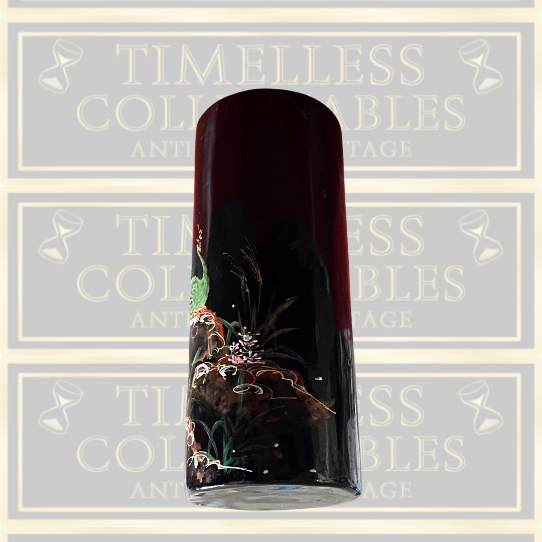 Antique Hand Painted Peacock Brush Pot/Vase