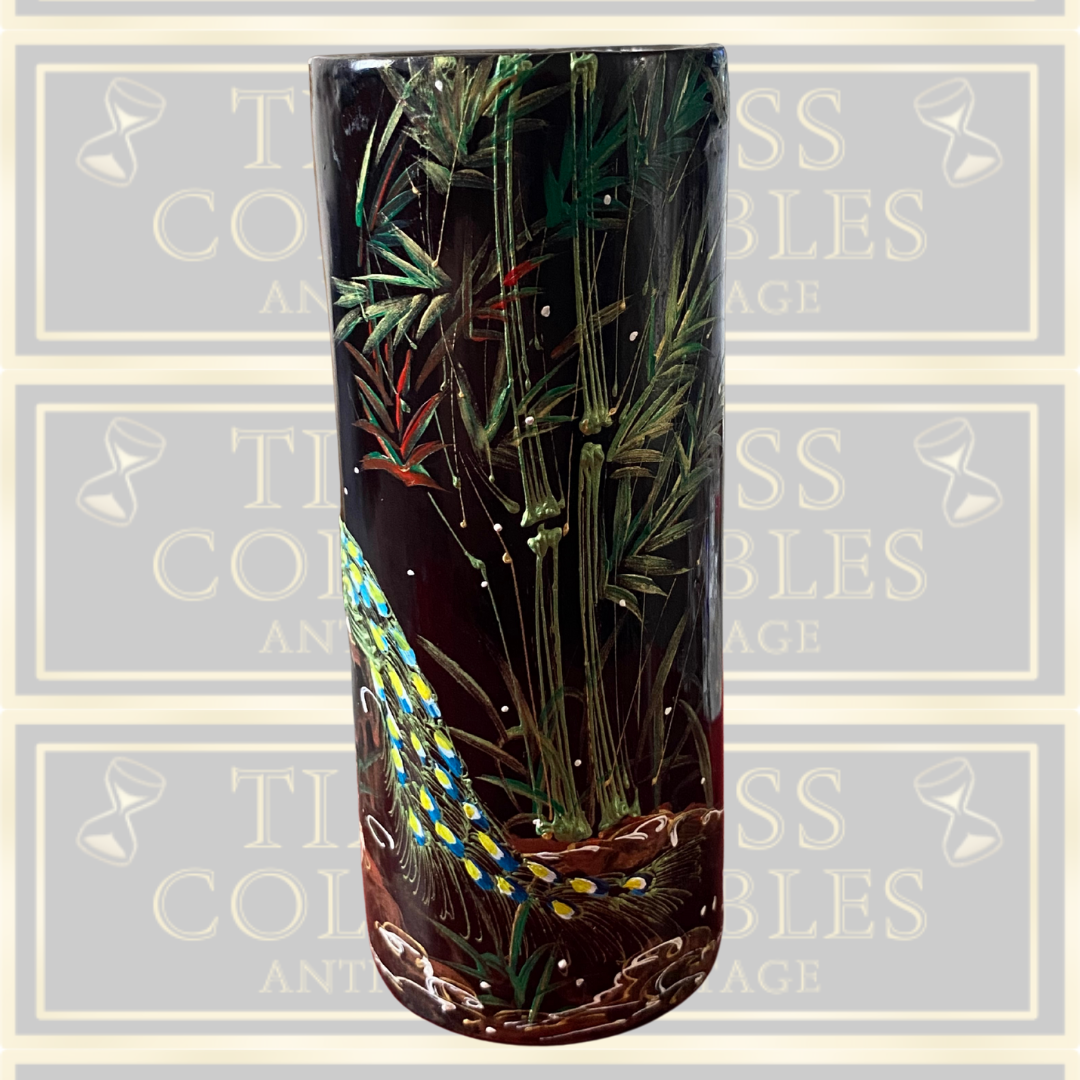 Antique Hand Painted Peacock Brush Pot/Vase
