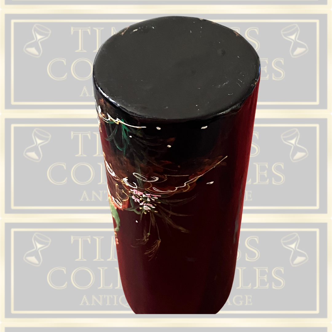 Antique Hand Painted Peacock Brush Pot/Vase