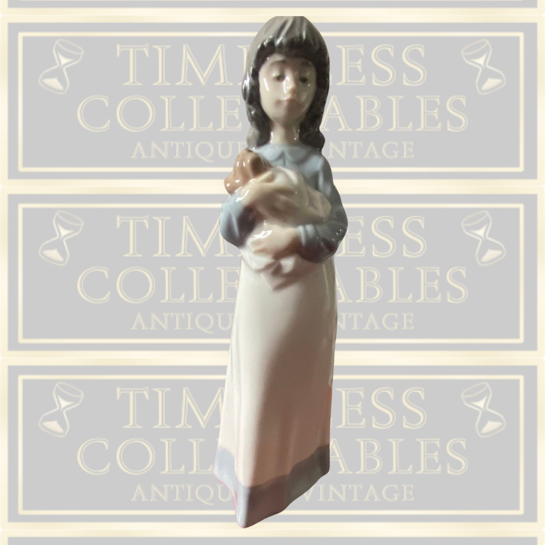 Vintage NAO Lladro Figurine Young Girl With Puppy Dog