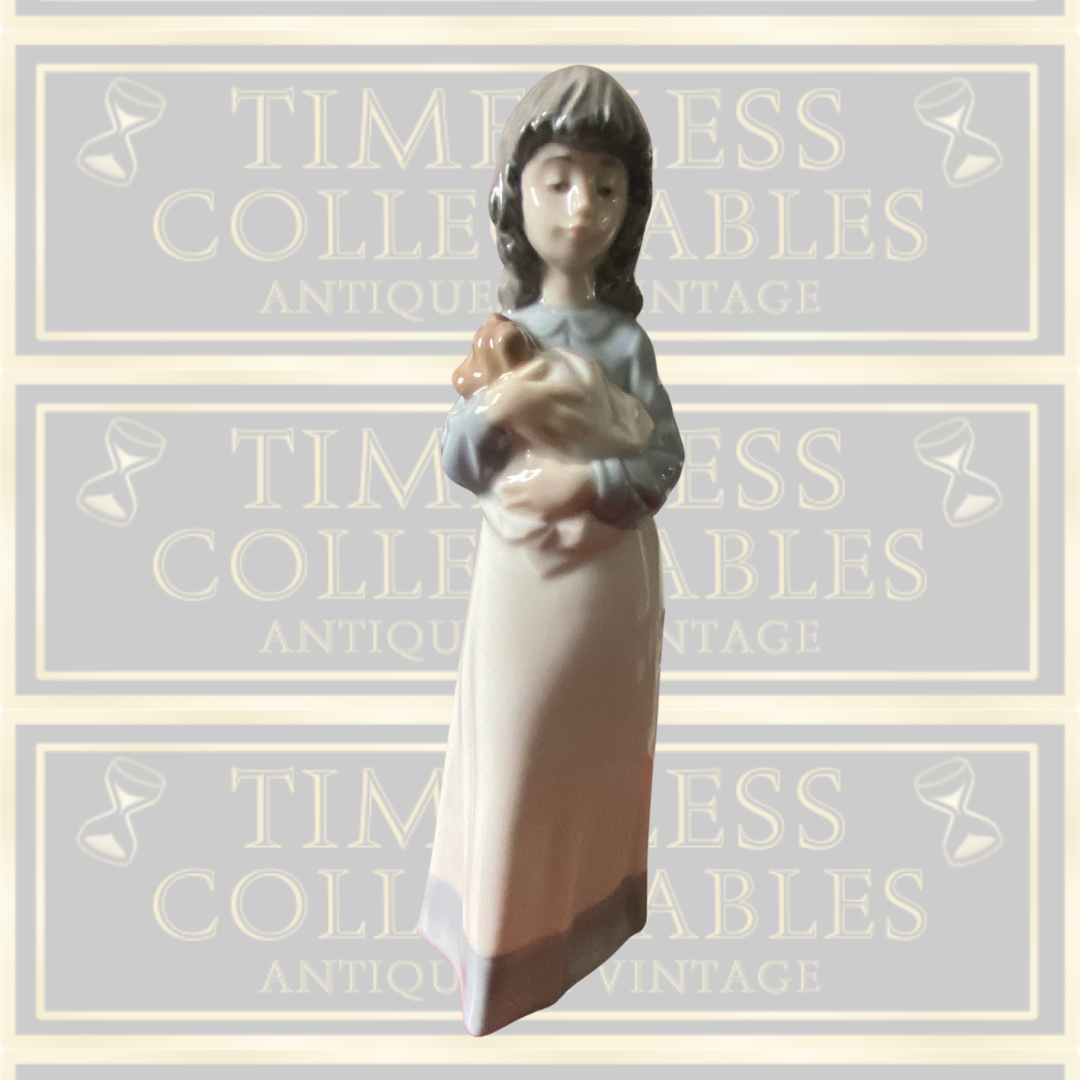 Vintage NAO Lladro Figurine Young Girl With Puppy Dog