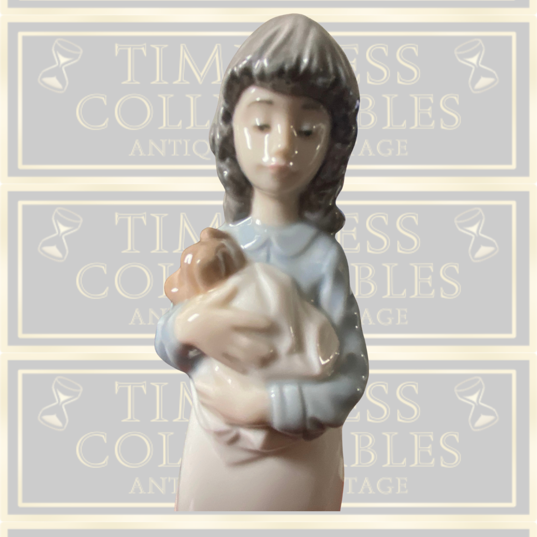 Vintage NAO Lladro Figurine Young Girl With Puppy Dog