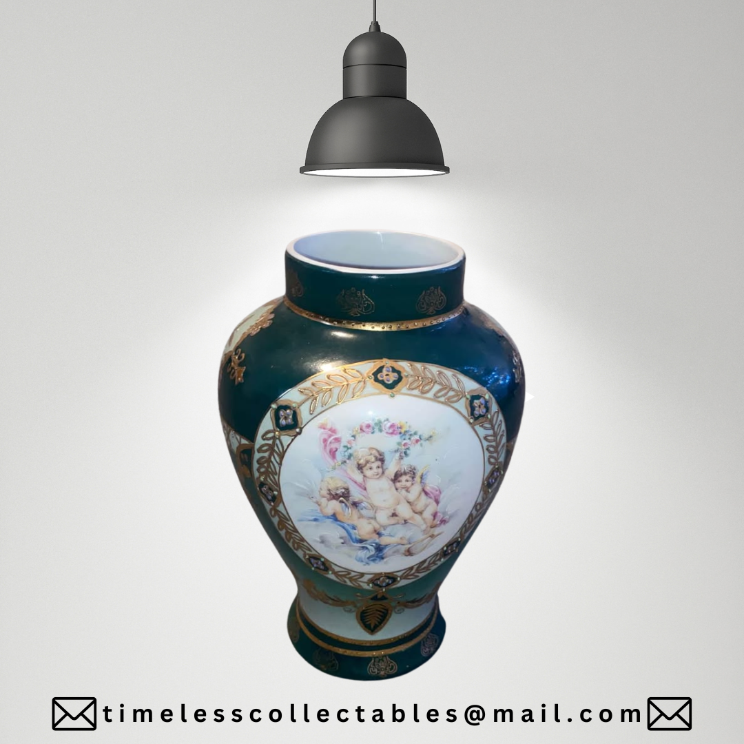 Royal Limoges Heavily Gilded Floral Pattern Vase With Cherubs