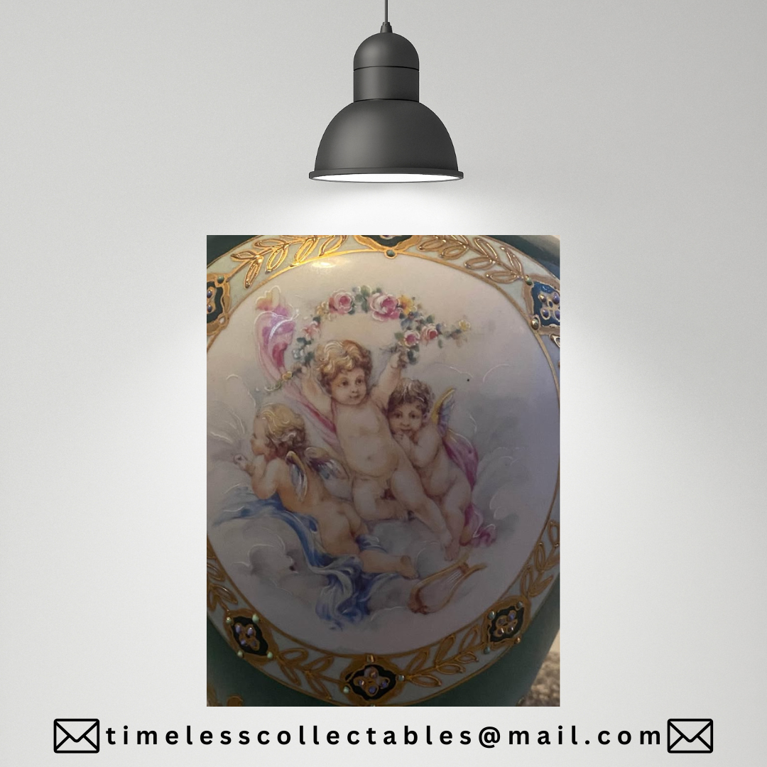 Royal Limoges Heavily Gilded Floral Pattern Vase With Cherubs