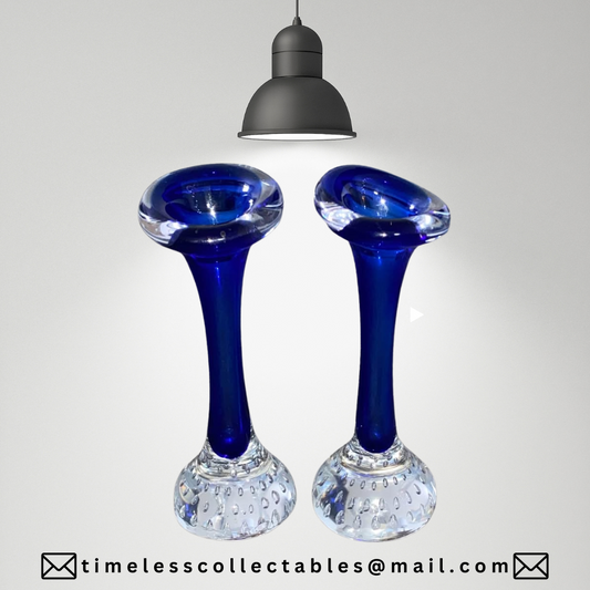 Pair Of Vintage Swedish Hand Blown Art Glass Tulip Vase