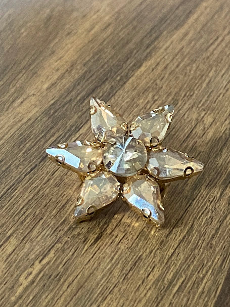 Vintage Starburst Clear Prong Set Rhinestone Brooch,