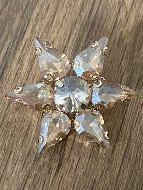 Vintage Starburst Clear Prong Set Rhinestone Brooch,