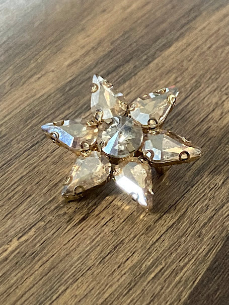 Vintage Starburst Clear Prong Set Rhinestone Brooch,