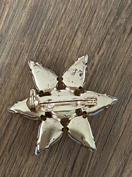 Vintage Starburst Clear Prong Set Rhinestone Brooch,