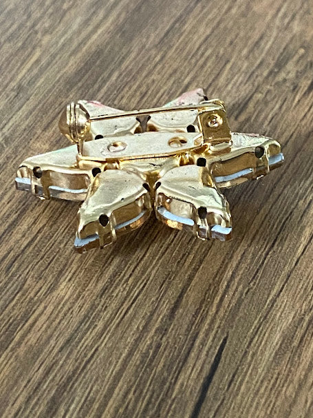 Vintage Starburst Clear Prong Set Rhinestone Brooch,