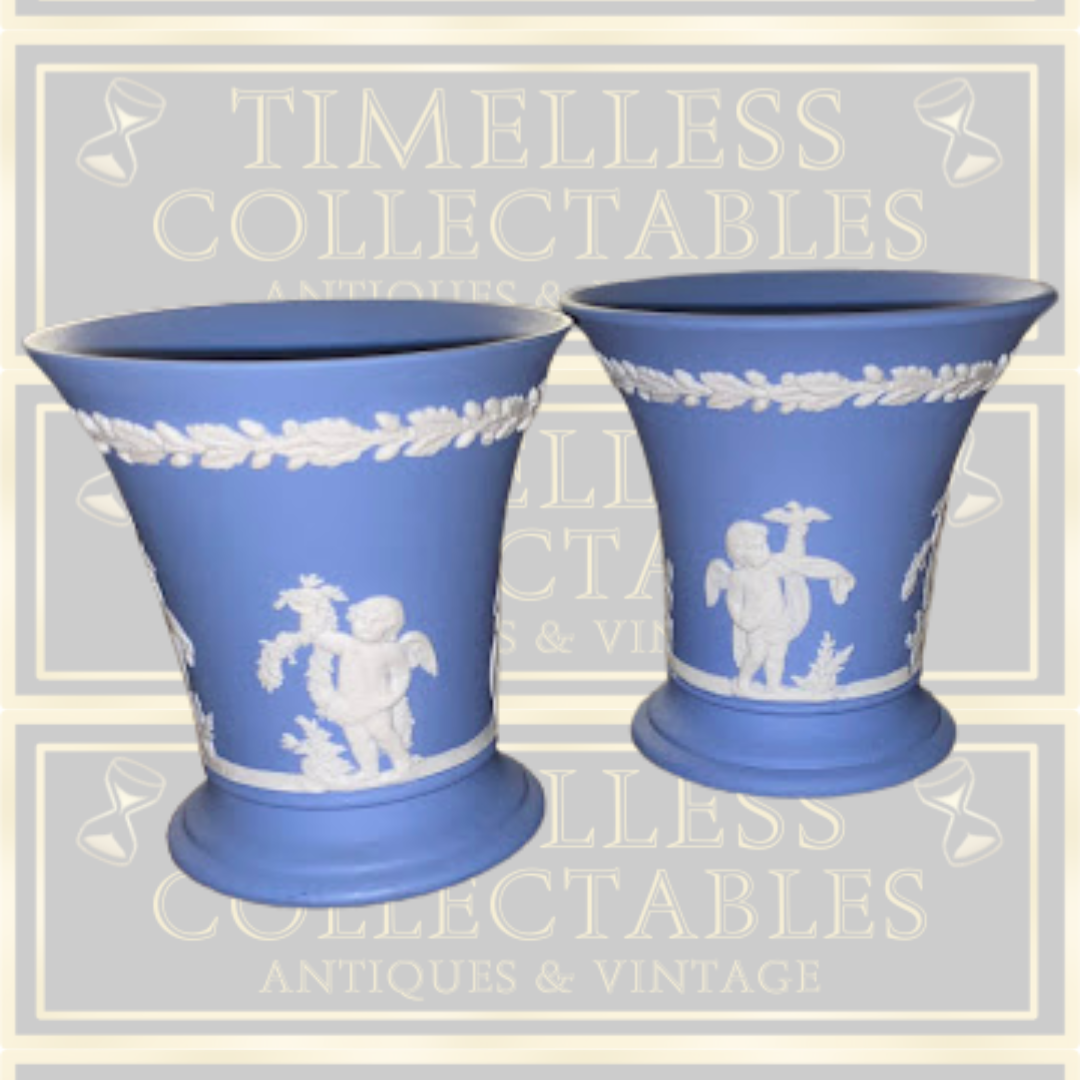 Vintage Pair Wedgwood Jasperware Trumpet Vases