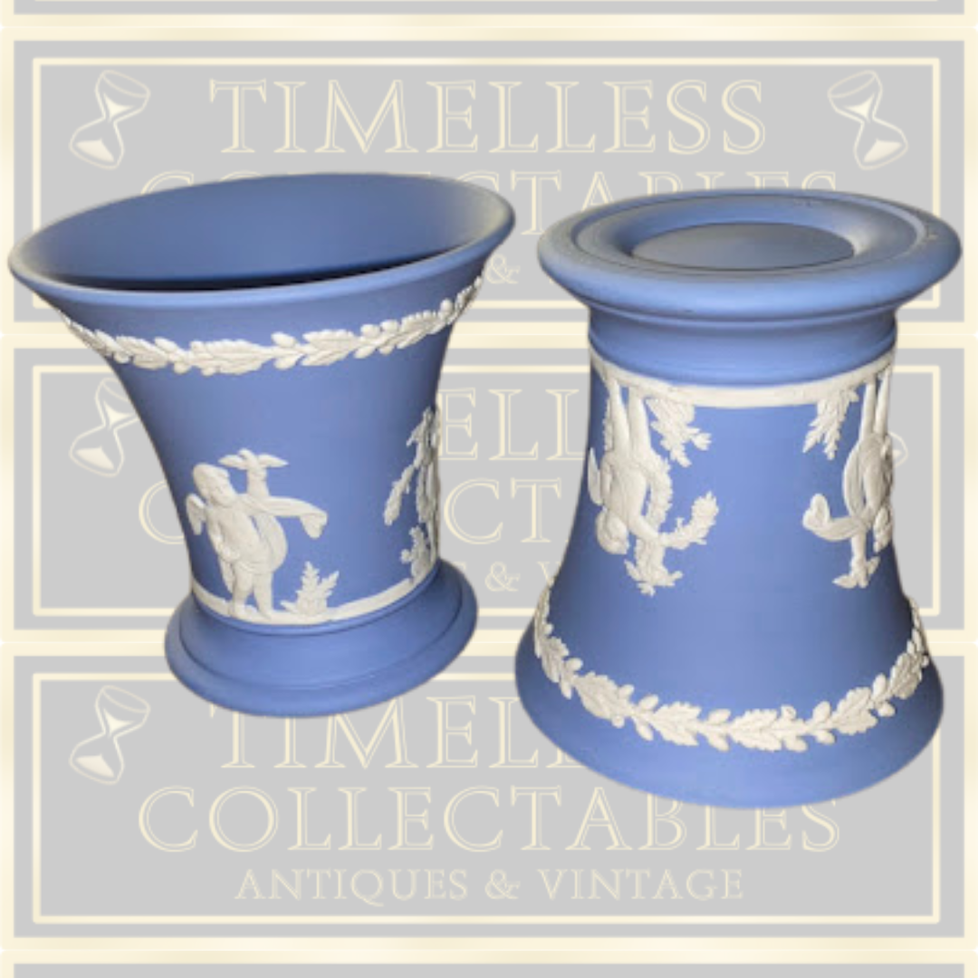 Vintage Pair Wedgwood Jasperware Trumpet Vases