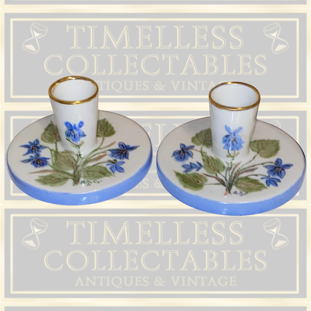 Vintage Pair Hand Painted Signed Swedish Candle Holders