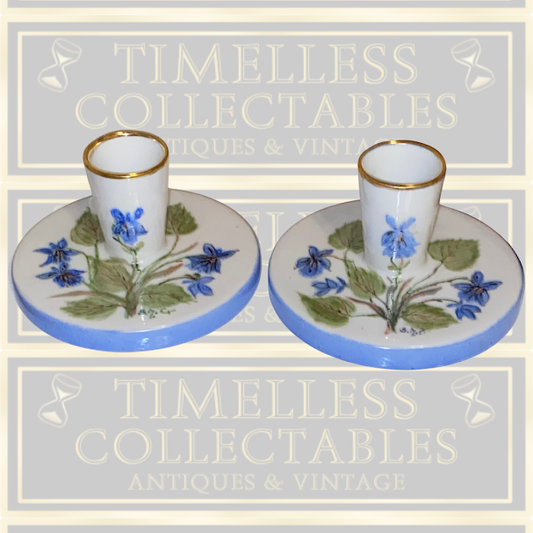 Vintage Pair Hand Painted Signed Swedish Candle Holders