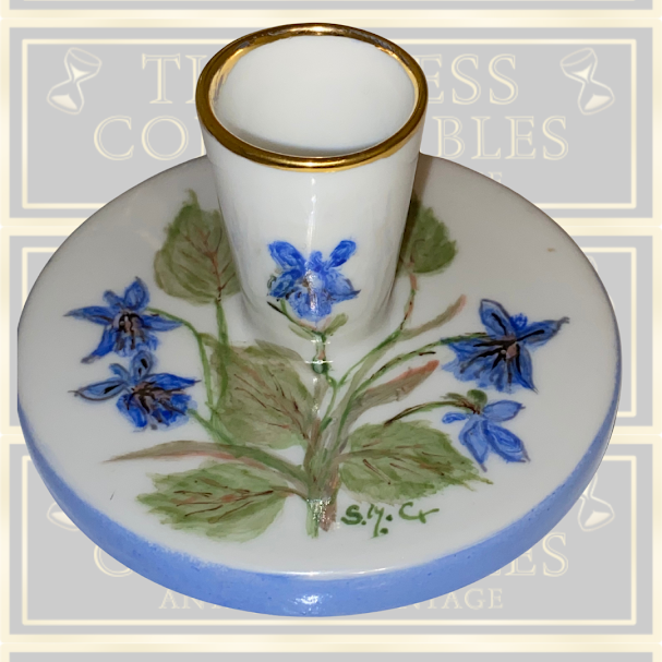 Vintage Pair Hand Painted Signed Swedish Candle Holders