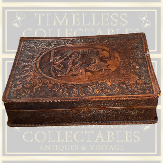 Vintage Embossed Leather Musical Cigarette Box