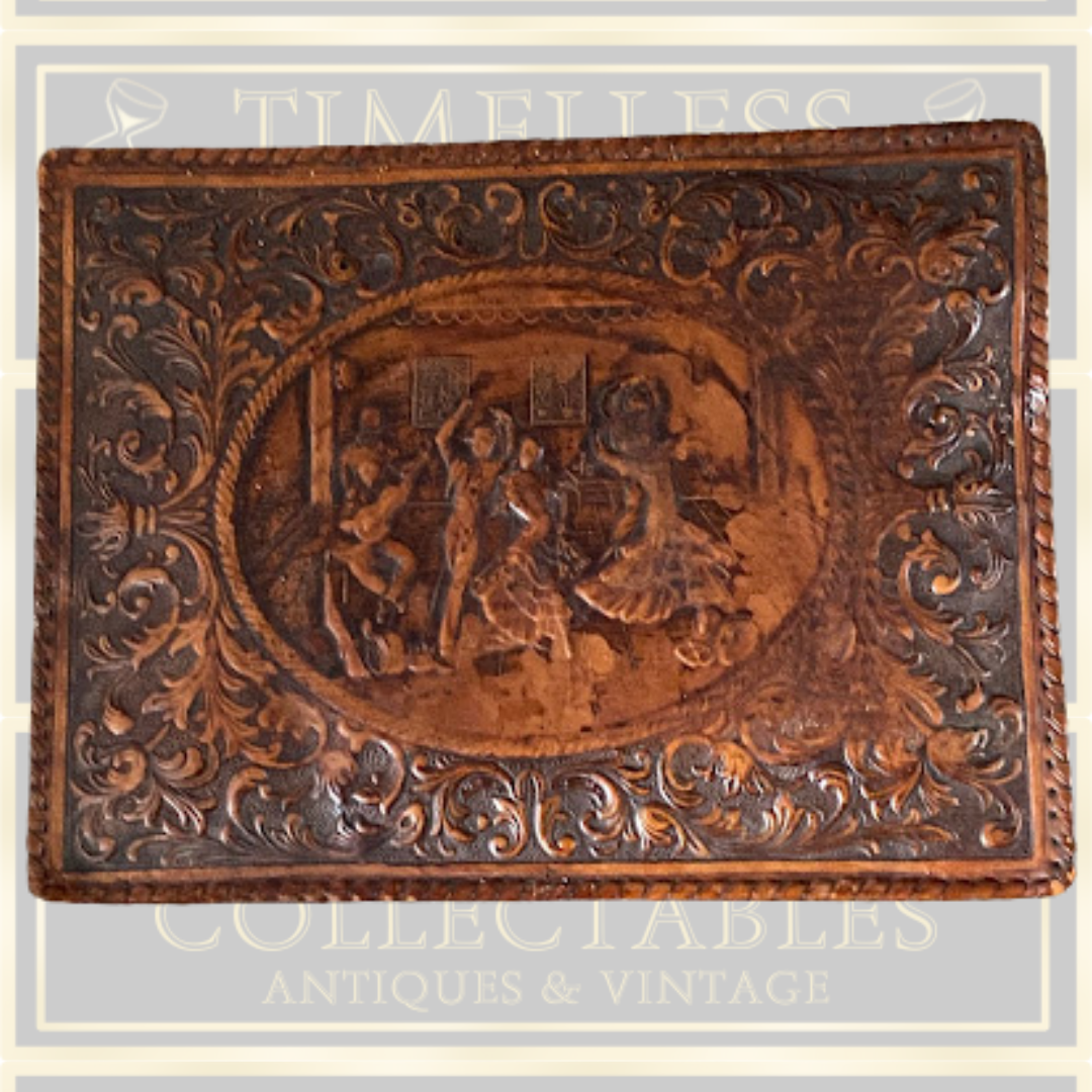 Vintage Embossed Leather Musical Cigarette Box