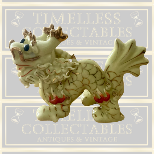 Vintage Yellow Glazed Porcelain Chinese Dragon Statue
