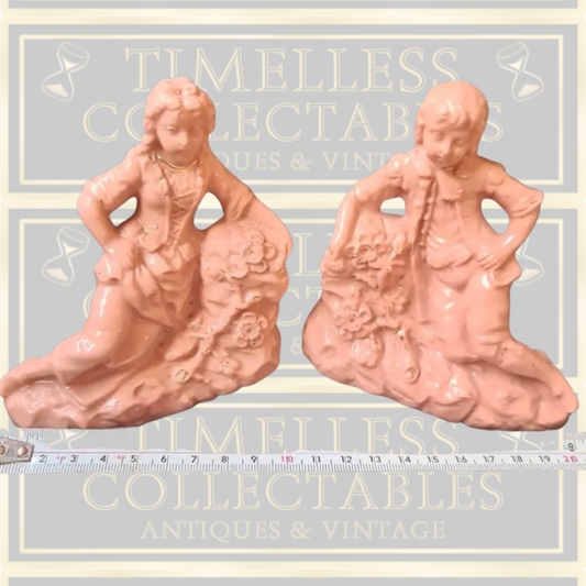 Antique Pair of 1880s Germany Porcelain Figurines Colonial Pink