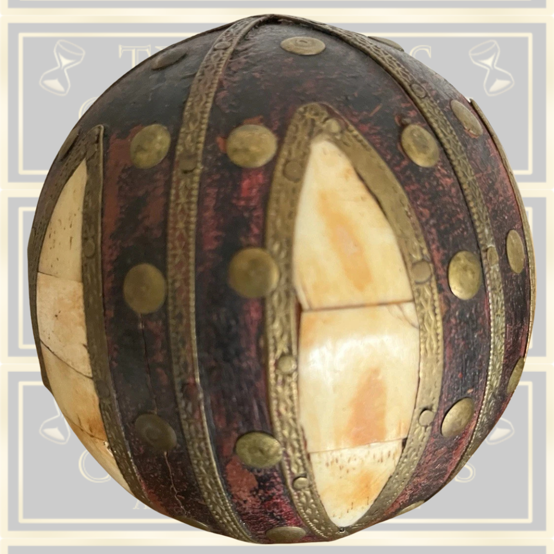 Antique Indian Carved Ball Wood,Bone,Brass