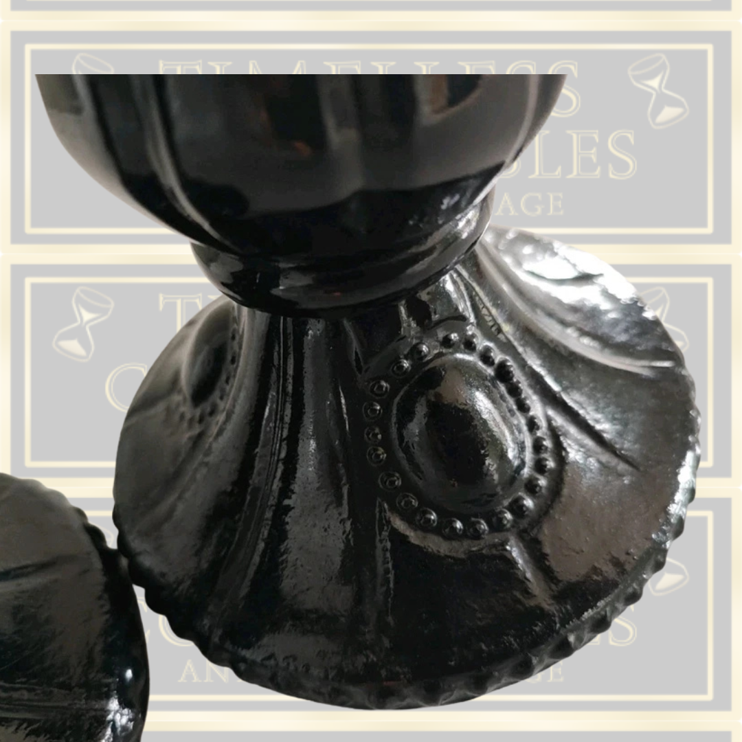 Vintage Pair Glass Black Gothic Candle Holders