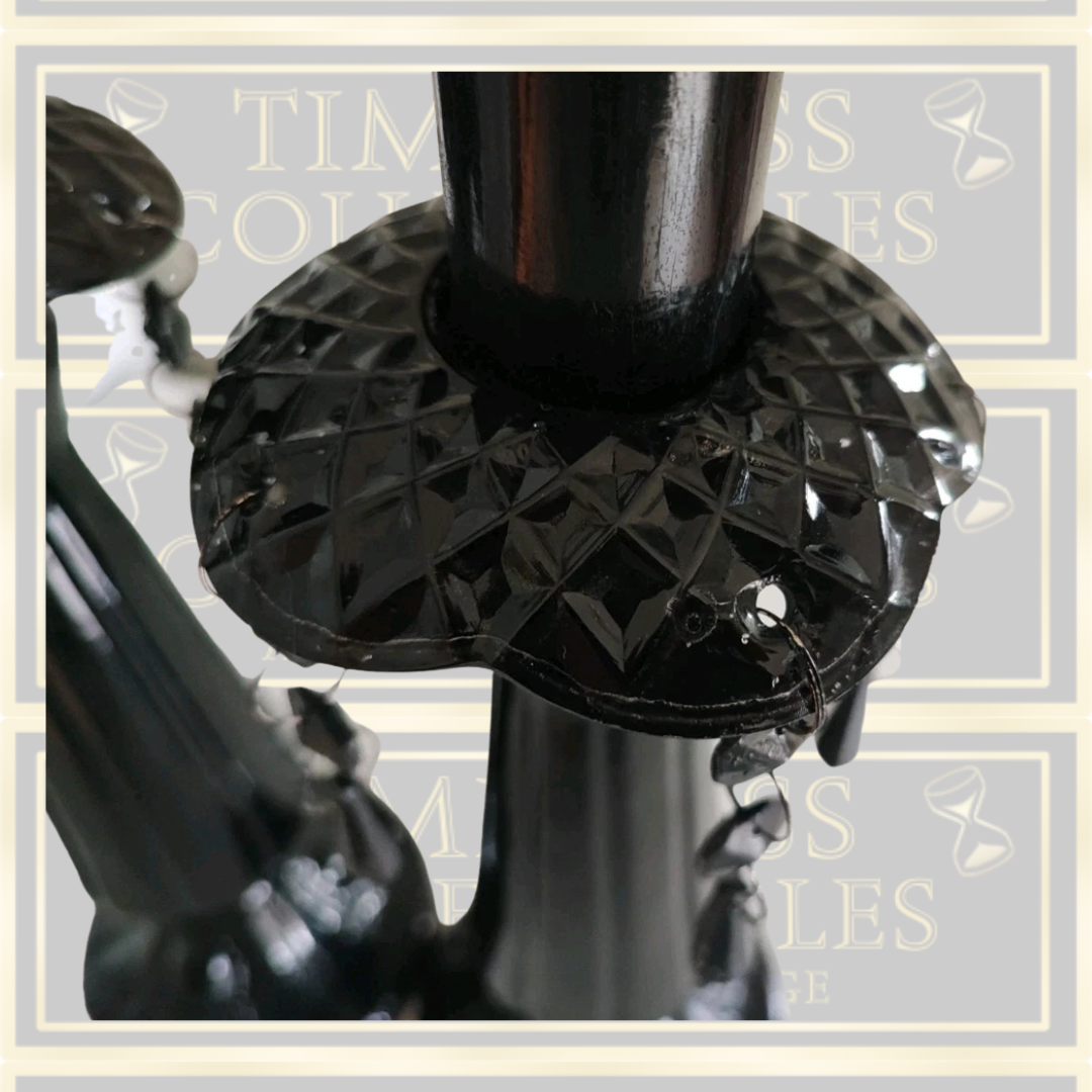 Vintage Pair Glass Black Gothic Candle Holders