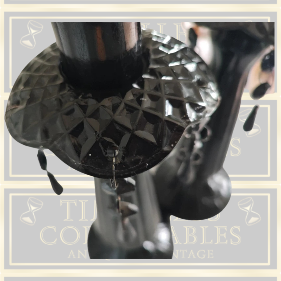 Vintage Pair Glass Black Gothic Candle Holders