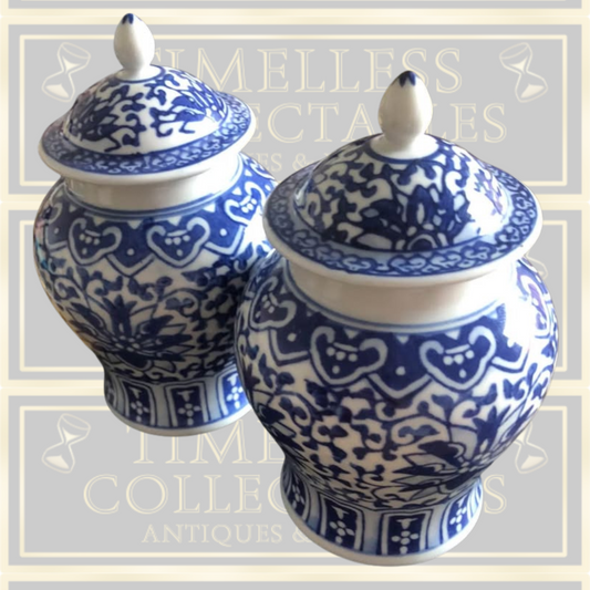 Pair Vintage Chinese Miniature Porcelain Ginger Jar Jingdezhen Zhi Marked