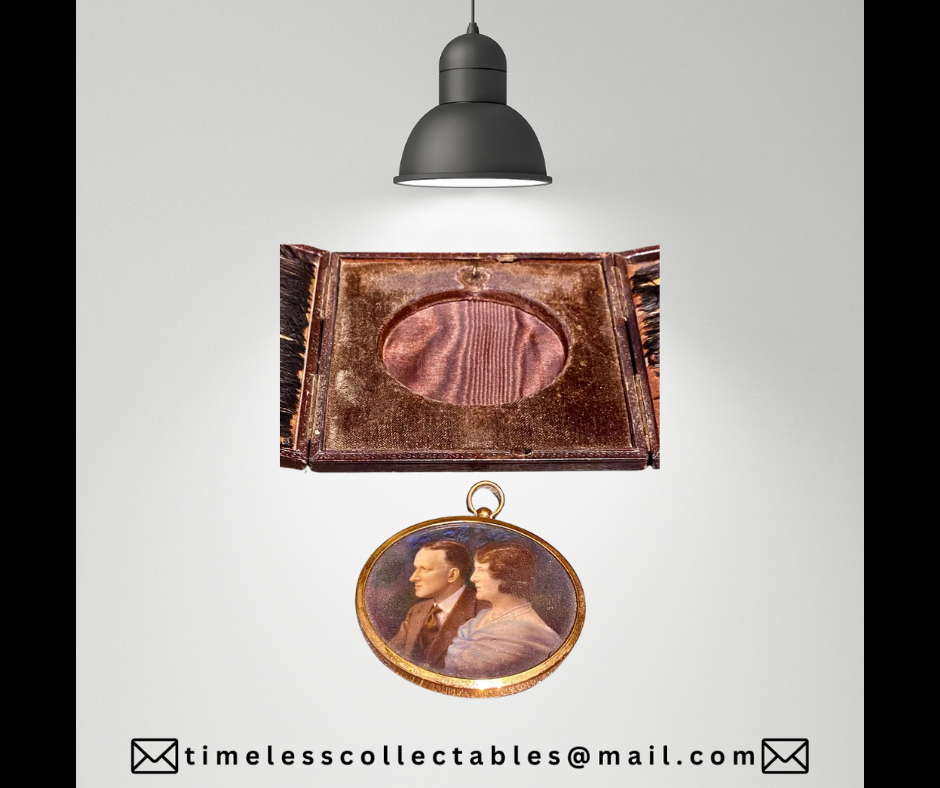 Antique Edwardian c1900 Fine Painted Miniature in Folding Leather Case Frame