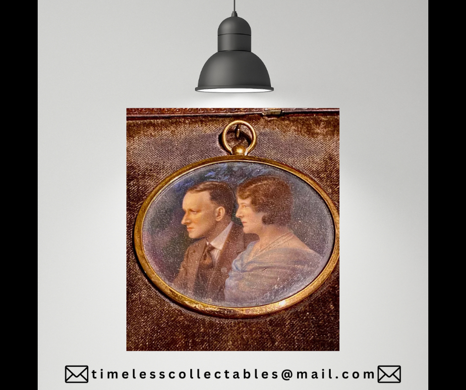 Antique Edwardian c1900 Fine Painted Miniature in Folding Leather Case Frame