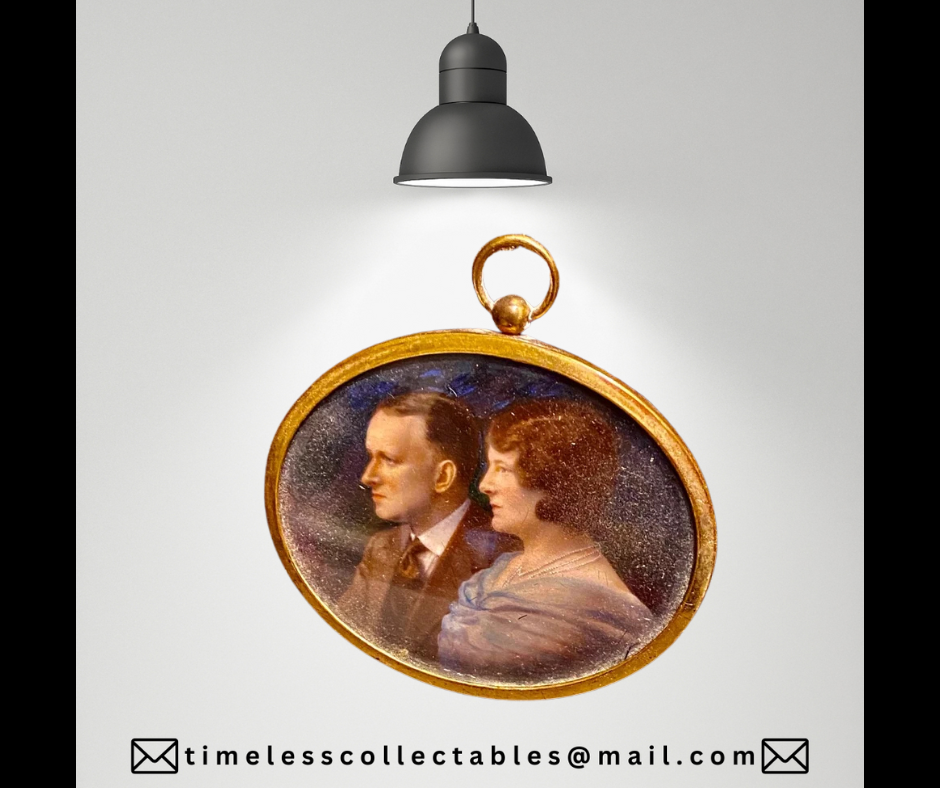 Antique Edwardian c1900 Fine Painted Miniature in Folding Leather Case Frame