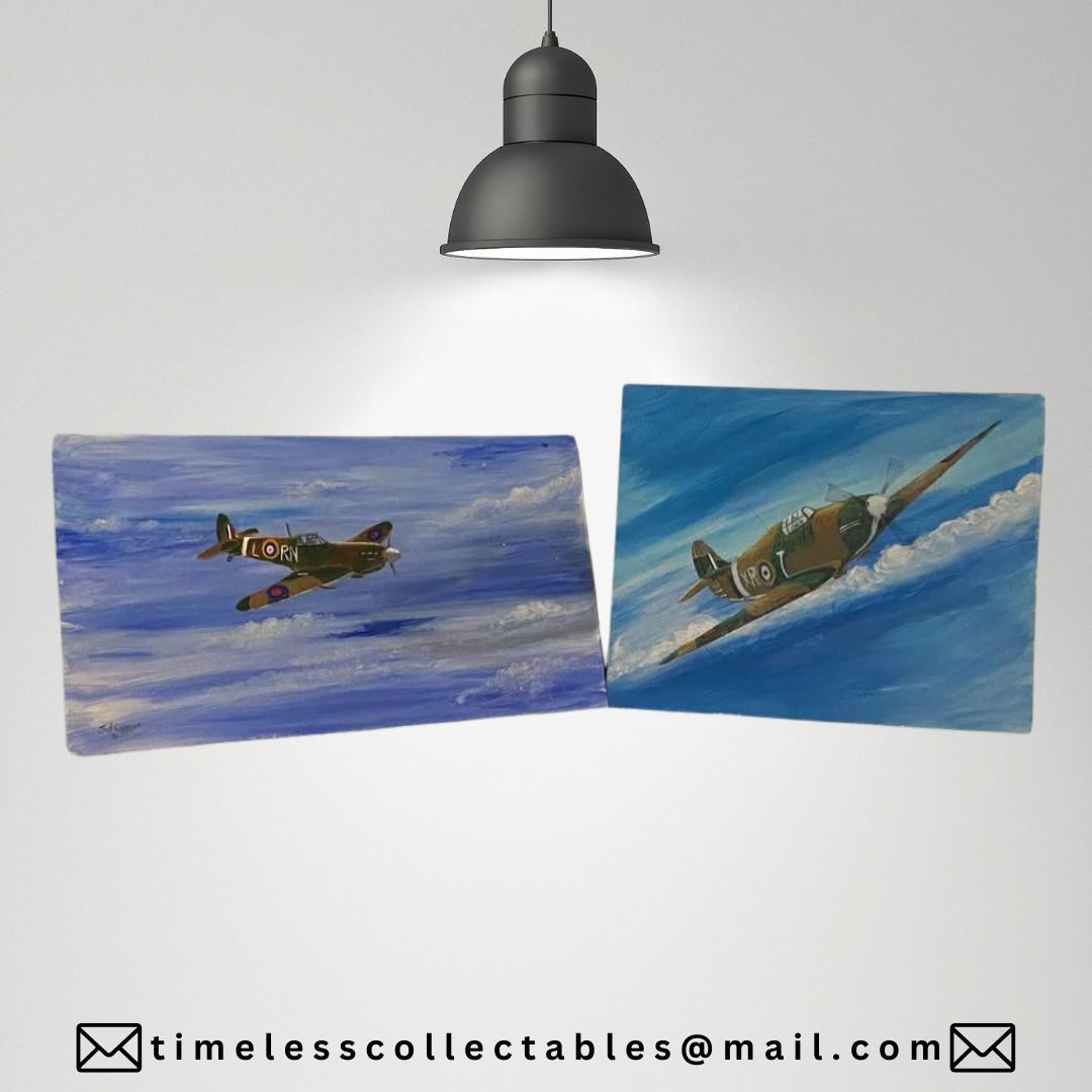 Fantastic WW2 Military Aviation Art Painting HURRICANE/SPITFIRE
