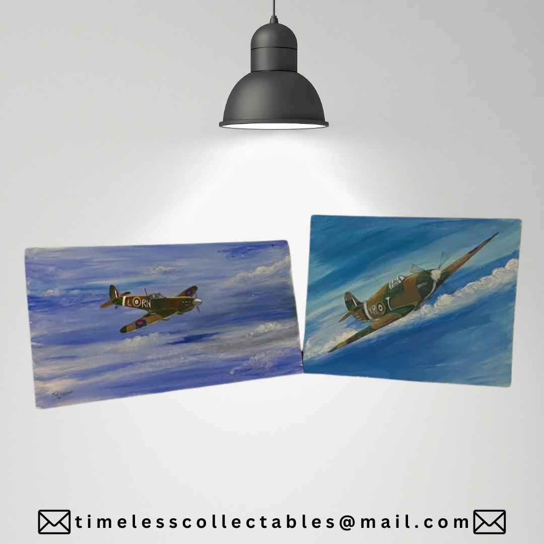 Fantastic WW2 Military Aviation Art Painting HURRICANE/SPITFIRE