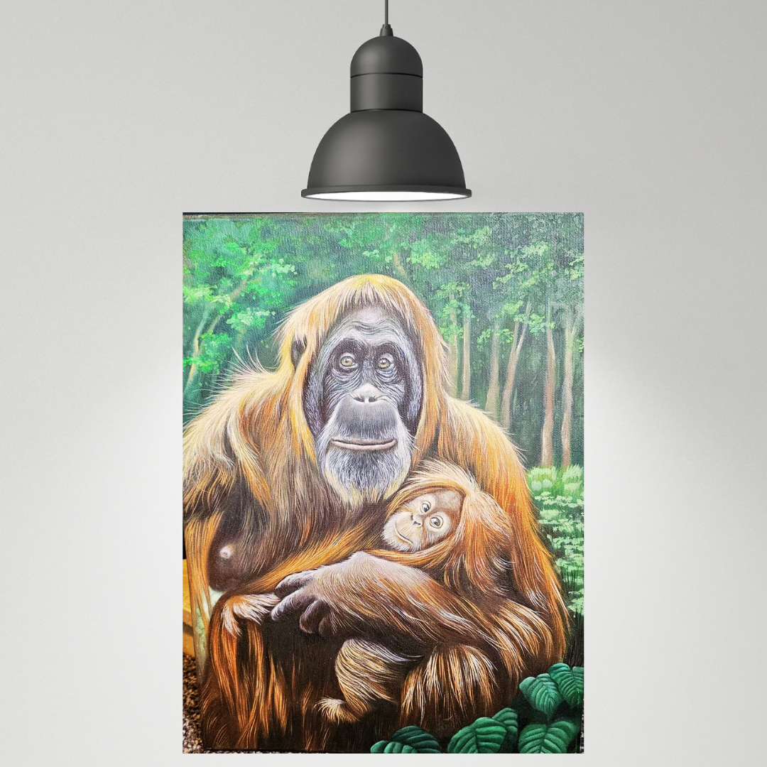 Vintage Mother Orangutan And Her Infant Painting
