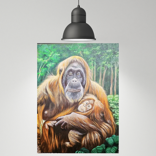 Vintage Mother Orangutan And Her Infant Painting