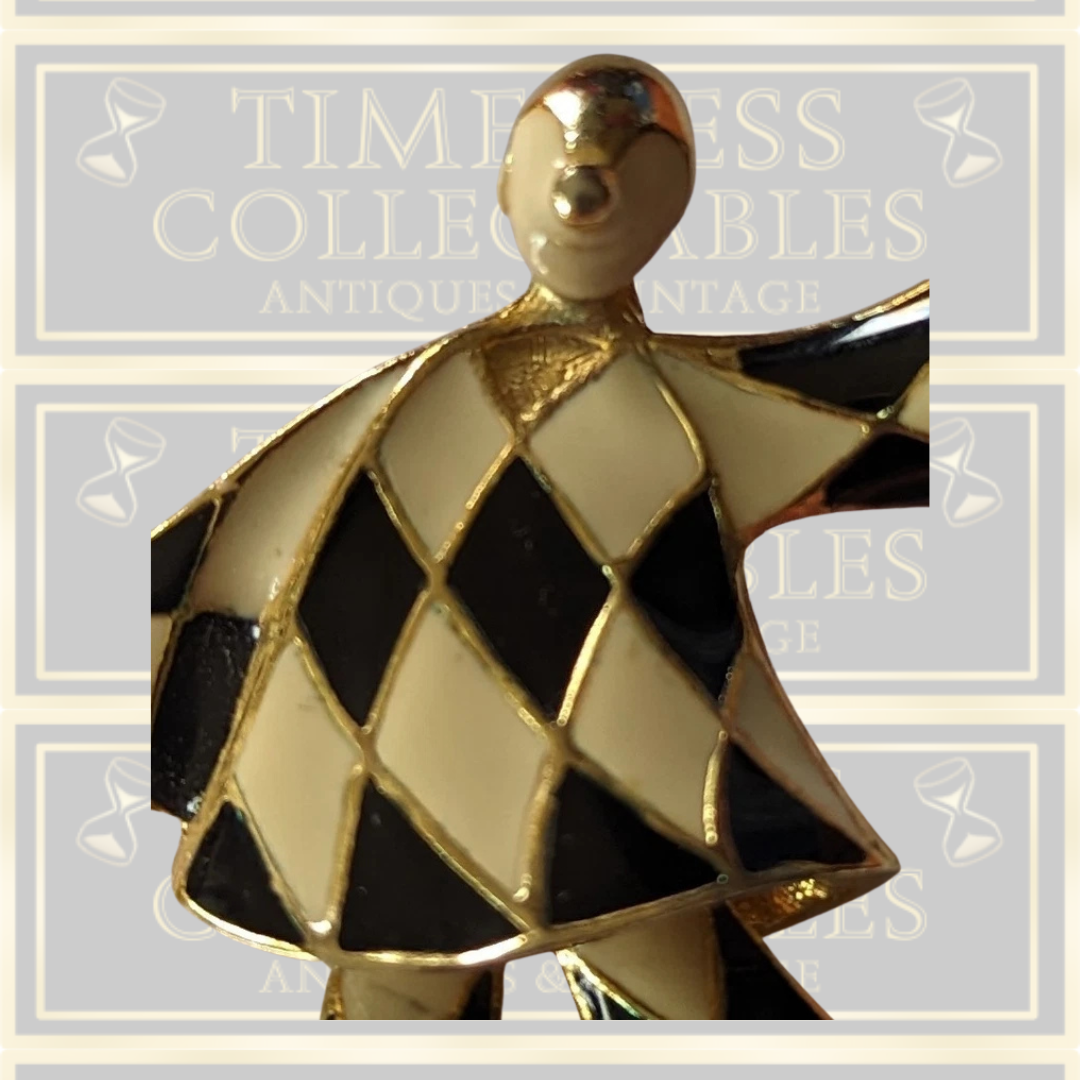 Vintage White & Black Enamel H J Pierrot Clown Brooch