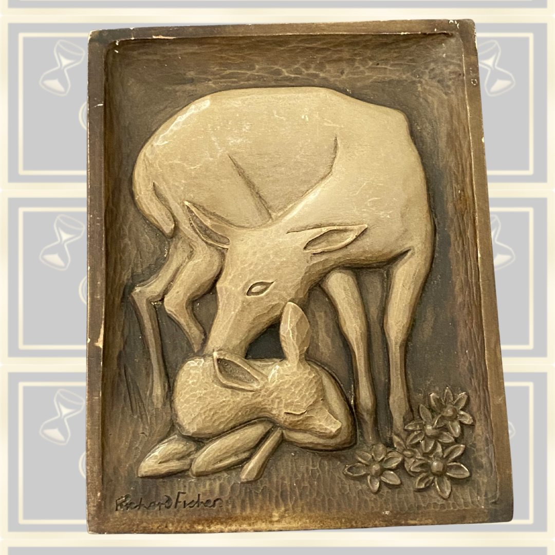 Vintage Richard Fisher Doe And Fawn Deer Chalk Ware