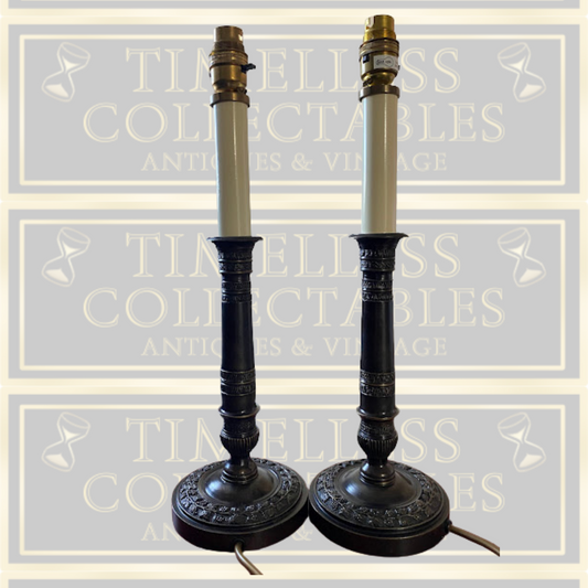Pair Of Vintage Campbon Bronze Candlestick Lamps