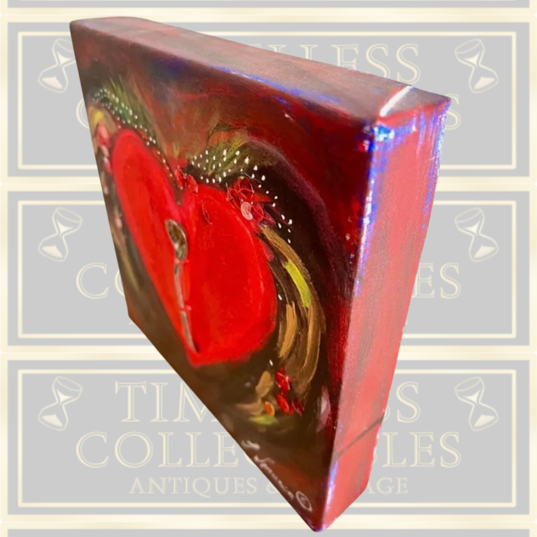 Original Vintage Abstract Signed Oil Painting Of Heart