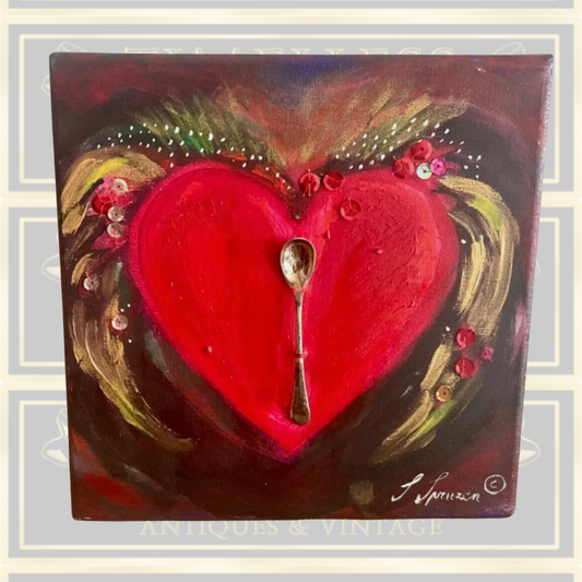 Original Vintage Abstract Signed Oil Painting Of Heart