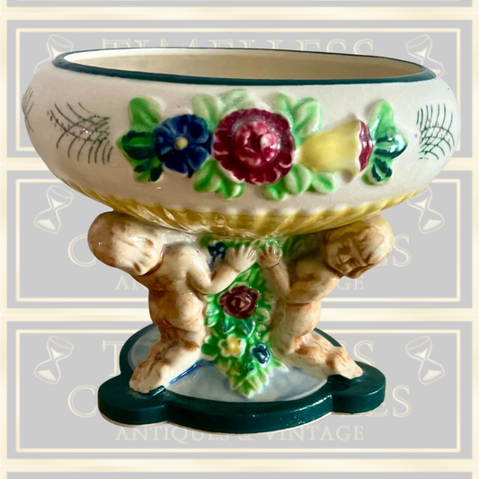 Vintage Porcelain Pedestal Cherub Bowl