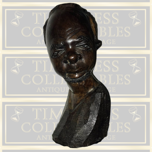 Vintage Solid Ebony Hand Carved African Congo Bust